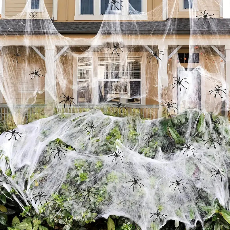 200 Soft Spider Webs Halloween Decorations Bonus with 10 Fake Spiders